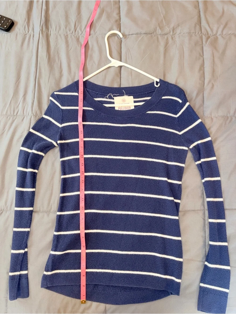 Perfect Pullover Navy Blue White Stripe Knit Sweater XS Long Sleeve Crew Neck